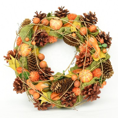 BSCI FSC Gift craft festival harvest pinecone  home wholesale artificial pumpkins decoration pumpkin wreath