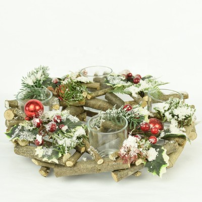 FSC BSCI gifts and crafts holiday supplies with 4 cups wholesale Christmas wreath shape candle holder